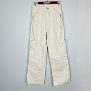 H&M Relaxed Fit Wide Leg Cargo Utility Pants Ivory Cream Women's Size 6 Y2K 90s